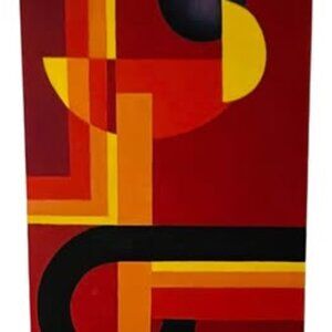 Vintage 1970s Geometric Abstract Painting, Acrylic on Canvas, 20 x 30